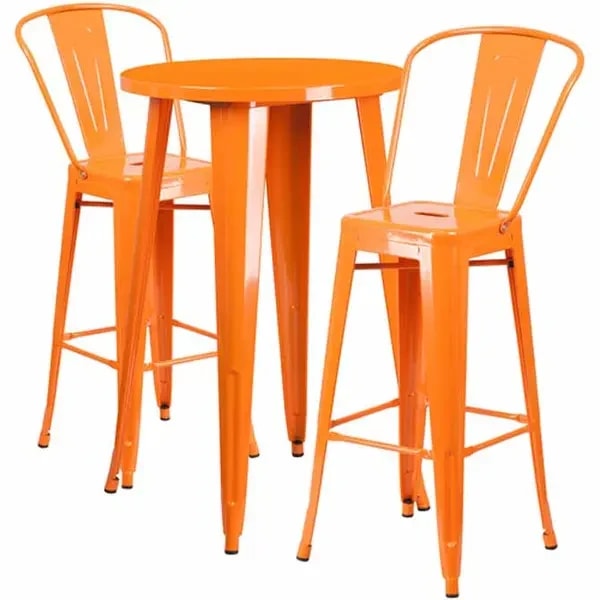 Flash Furniture CH-51080BH-2-30CAFE-OR-GG Orange Metal Bar Stool and Table Set with Two Bar Stools — main image