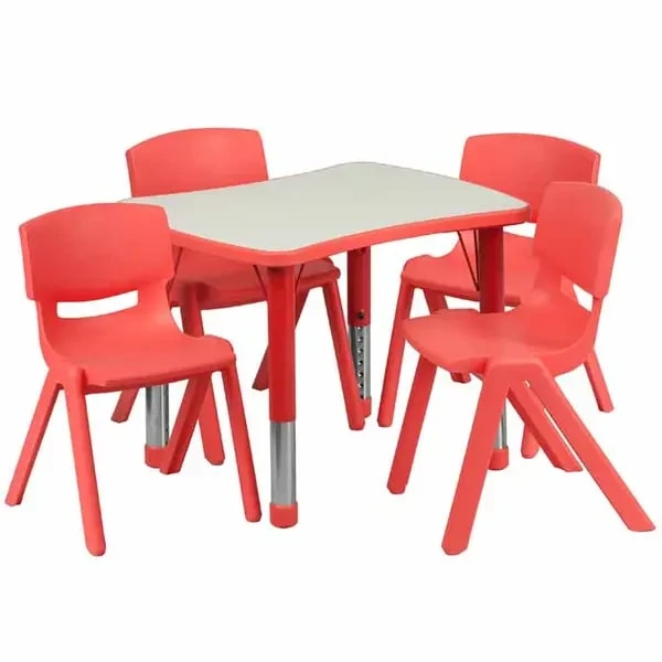 Flash Furniture YU-YCY-098-0034-RECT-TBL-RED-GG Gray Laminate/Red Preschool Activity Table Set with Four Chairs — main image