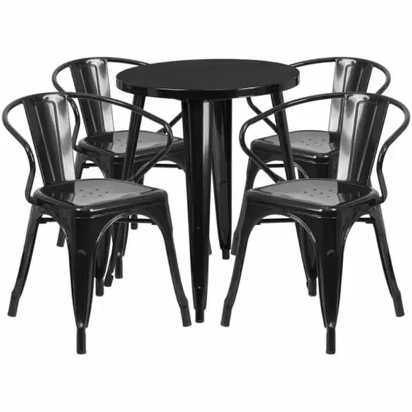 Flash Furniture CH-51080TH-4-18ARM-BK-GG Black Metal Table and Chair Set with Four Chairs — main image