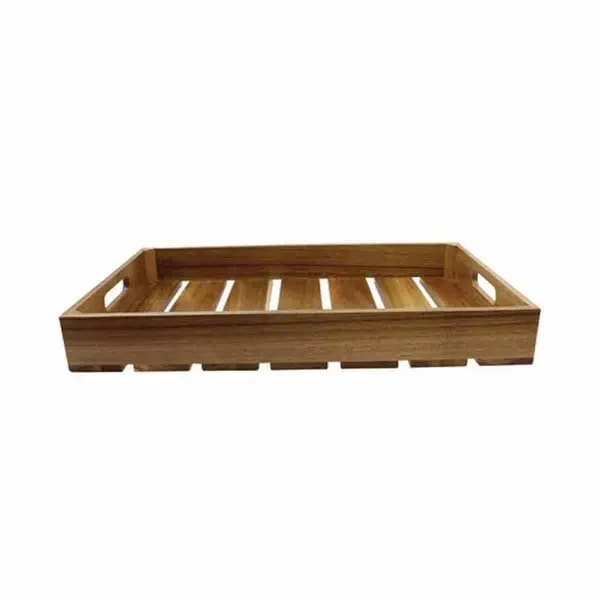 Tablecraft CRATE12 Half Size Brown Wood Display Crate 2-3/4" Deep — main image
