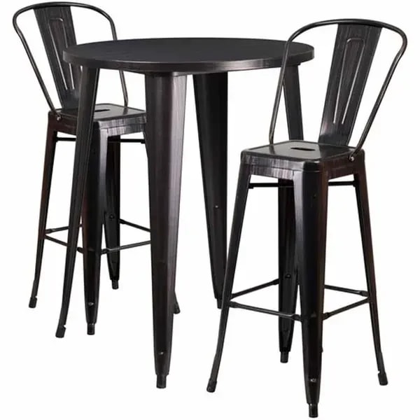 Flash Furniture CH-51090BH-2-30CAFE-BQ-GG Black and Antique Gold Metal Bar Stool and Table Set with Two Bar Stools — main image
