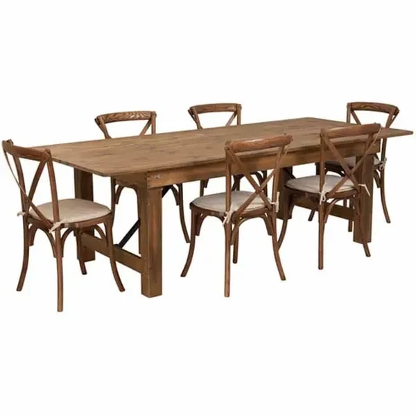 Flash Furniture XA-FARM-11-GG Pecan Wood Farm Table and Chair Set with Six Chairs — main image