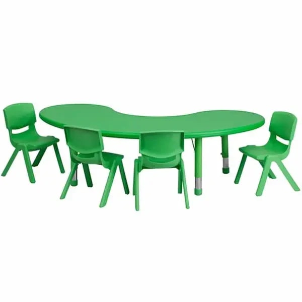 Flash Furniture YU-YCX-0043-2-MOON-TBL-GREEN-E-GG Green Preschool Activity Table Set with Four Chairs — main image