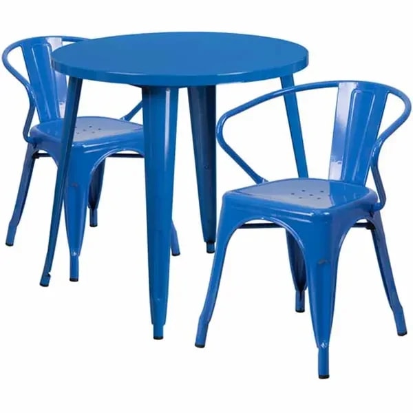 Flash Furniture CH-51090TH-2-18ARM-BL-GG Blue Metal Table and Chair Set with Two Chairs — main image