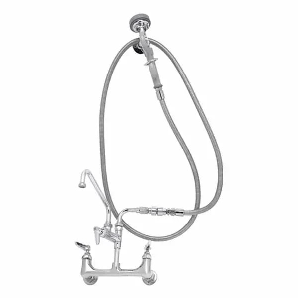 T&S B-0175-03 8" Wall Mount Pre-Rinse Faucet with Add-On 12" Swing Spout Faucet Spray Assembly with Spray Hose — main image