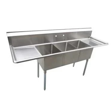 Serv-Ware E3CWP18182-24 Three-Compartment Underbar Sink 18" x 18" Bowls with 24" Drainboard — main image