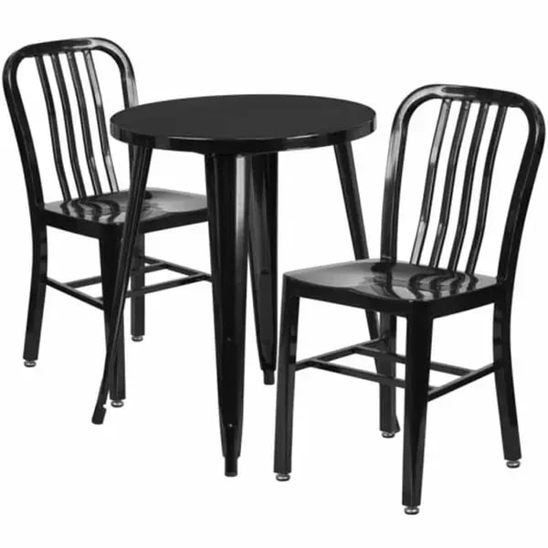 Flash Furniture CH-51080TH-2-18VRT-BK-GG Black Metal Table and Chair Set with Two Chairs — main image