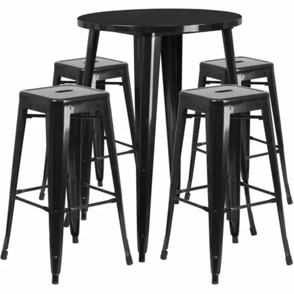 Flash Furniture CH-51090BH-4-30SQST-BK-GG Black Metal Bar Stool and Table Set with Four Bar Stools — main image