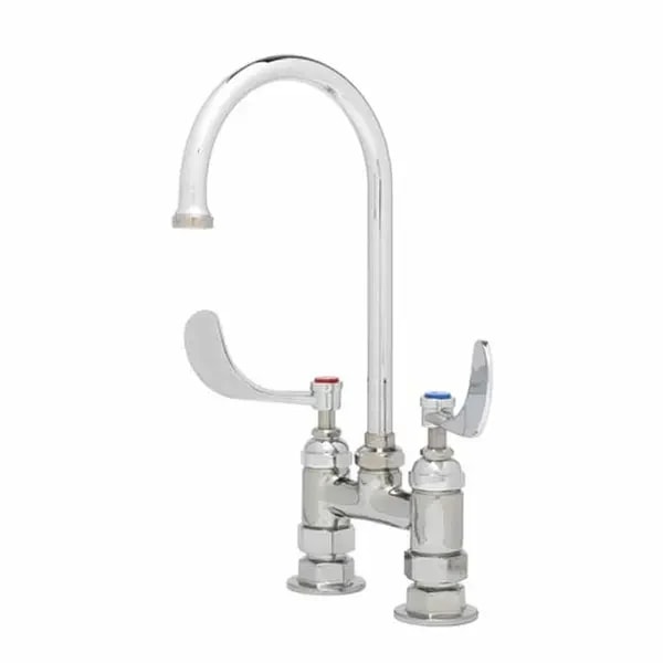 T&S B-0325-WH4 4" Deck Mount Double Pantry Faucet with 5-3/4" Gooseneck Spout — main image