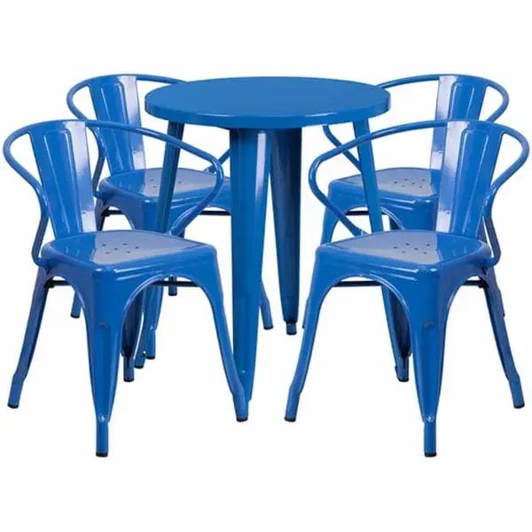 Flash Furniture CH-51080TH-4-18ARM-BL-GG Blue Metal Table and Chair Set with Four Chairs — main image