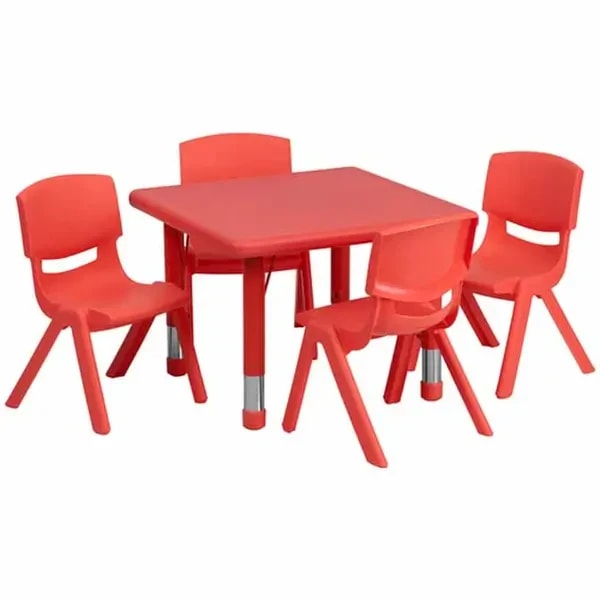 Flash Furniture YU-YCX-0023-2-SQR-TBL-RED-E-GG Red Preschool Activity Table Set with Four Chairs — main image