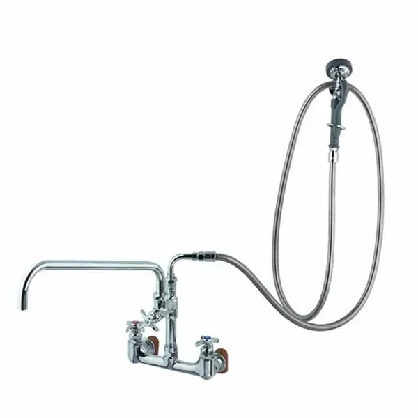 T&S B-0284 Wall Mount Big-Flo Faucet with 12" Swing Spout Nozzle and Spray Valve — main image