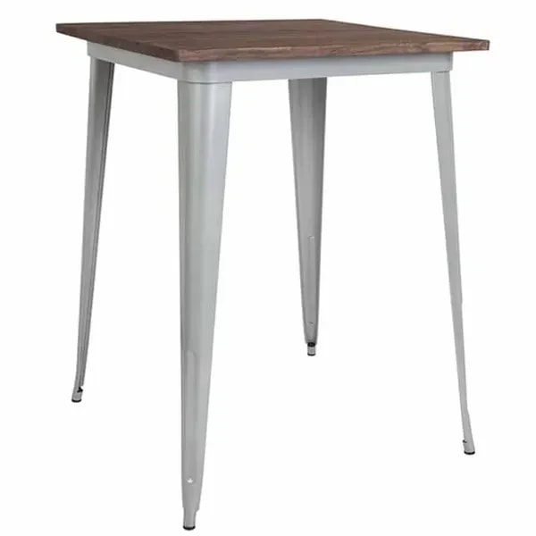Flash Furniture CH-51040-40M1-SIL-GG Square Bar Height Galvanized Steel Table with Walnut Elm Wood Top — main image