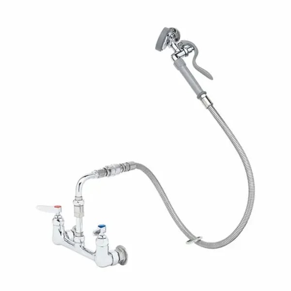 T&S B-0167-HH 8" Wall Mount Pre-Rinse Faucet with 44" Hose Spray Assembly with Spray Hose — main image
