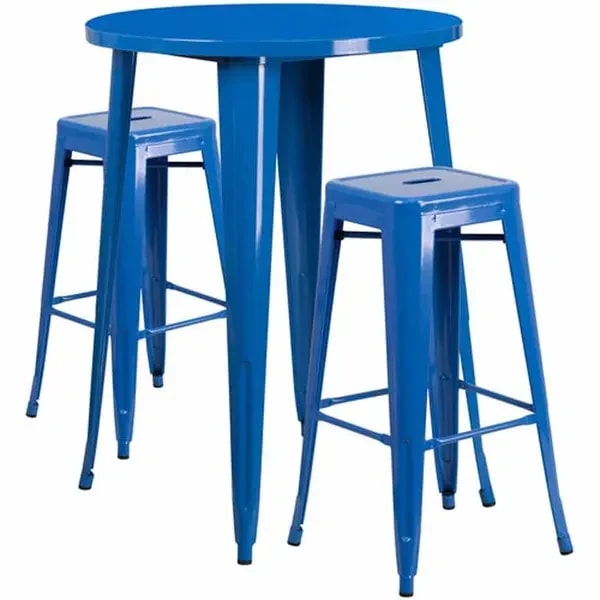 Flash Furniture CH-51090BH-2-30SQST-BL-GG Blue Metal Bar Stool and Table Set with Two Bar Stools — main image
