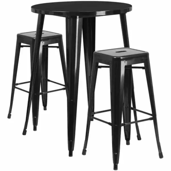 Flash Furniture CH-51090BH-2-30SQST-BK-GG Black Metal Bar Stool and Table Set with Two Bar Stools — main image