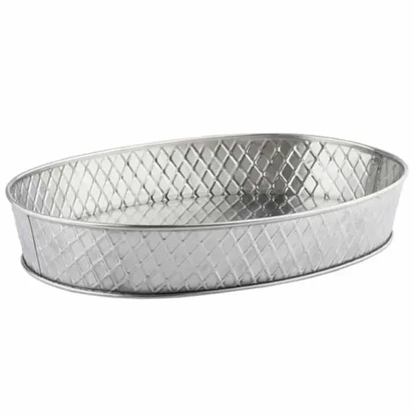 Tablecraft 10037 Lattice Stainless Steel Oval Platter 12" x 9" x 2-1/8" — main image