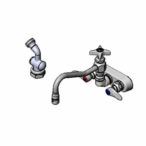 T&S B-1156 4" Wall Mount Workboard Faucet with 8" Swing Spout Nozzle and Spray Hose — main image