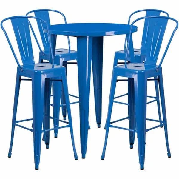 Flash Furniture CH-51090BH-4-30CAFE-BL-GG Blue Metal Bar Stool and Table Set with Four Bar Stools — main image