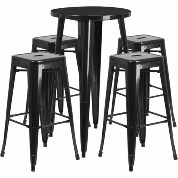 Flash Furniture CH-51080BH-4-30SQST-BK-GG Black Metal Bar Stool and Table Set with Four Bar Stools — main image