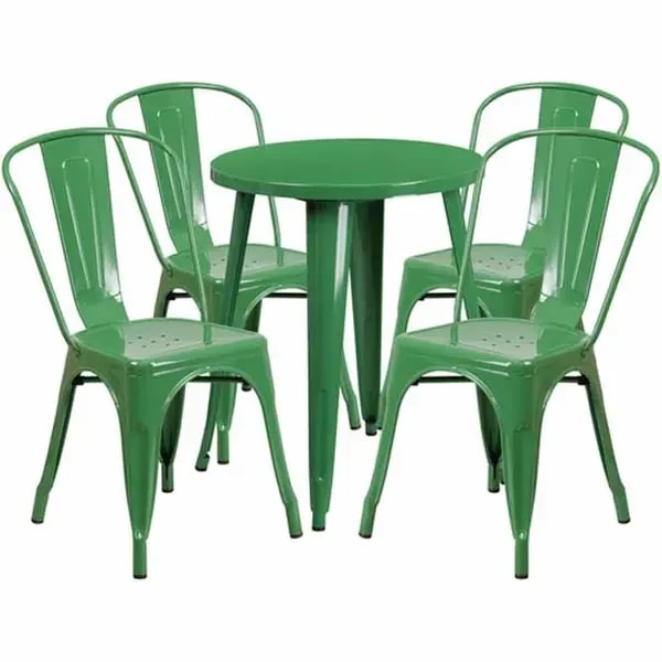 Flash Furniture CH-51080TH-4-18CAFE-GN-GG Green Metal Table and Chair Set with Four Chairs — main image