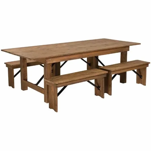Flash Furniture XA-FARM-2-GG Folding Wood Farm Table Set with Four Benches — main image