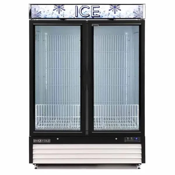 Maxx Cold MXM2-48FHC-ICE 48 cu. ft. White 2-Swing Door Bagged Ice Freezer Merchandiser 54"W — main image