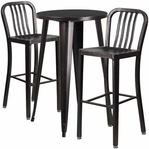 Flash Furniture CH-51080BH-2-30VRT-BQ-GG Black and Antique Gold Metal Bar Stool and Table Set with Two Bar Stools — main image