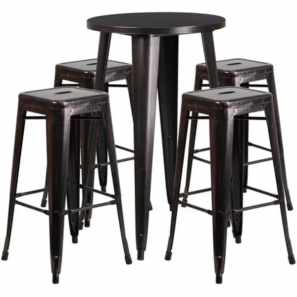 Flash Furniture CH-51080BH-4-30SQST-BQ-GG Black and Antique Gold Metal Bar Stool and Table Set with Four Bar Stools — main image