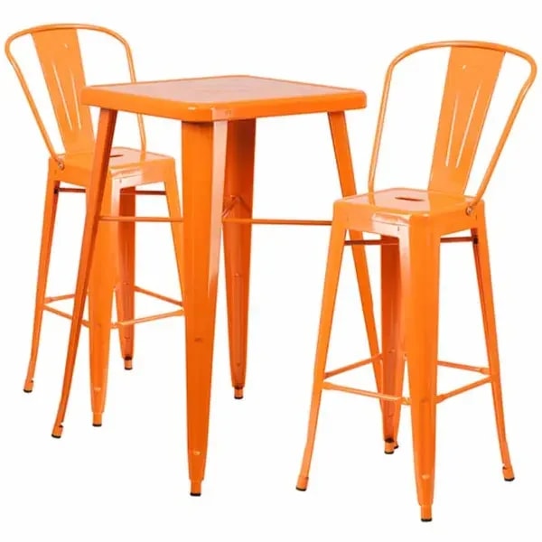 Flash Furniture CH-31330B-2-30GB-OR-GG Orange Galvanized Steel Bar Stool and Table Set with Two Bar Stools — main image