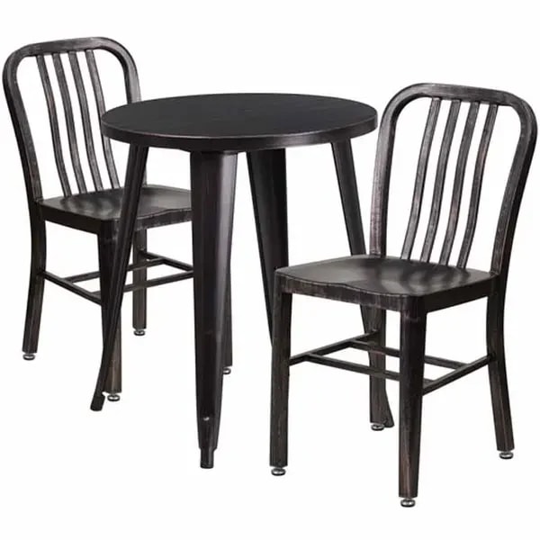 Flash Furniture CH-51080TH-2-18VRT-BQ-GG Black and Antique Gold Metal Table and Chair Set with Two Chairs — main image
