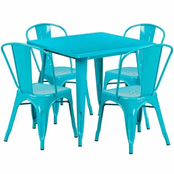 Flash Furniture ET-CT002-4-30-CB-GG Crystal Teal Galvanized Steel Table and Chair Set with Four Chairs — main image