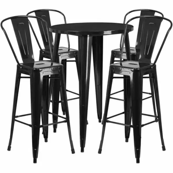 Flash Furniture CH-51090BH-4-30CAFE-BK-GG Black Metal Bar Stool and Table Set with Four Bar Stools — main image
