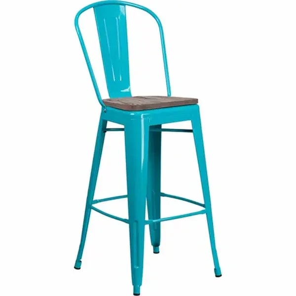 Flash Furniture ET-3534-30-CB-WD-GG Teal Blue Galvanized Steel Bar Stool with Wood Seat — main image