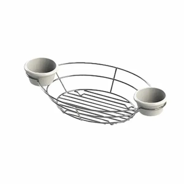 Tablecraft H711372 Chrome Plated Metal Meranda Oval Basket with Integrated Ramekins 13" x 7" x 2 — main image