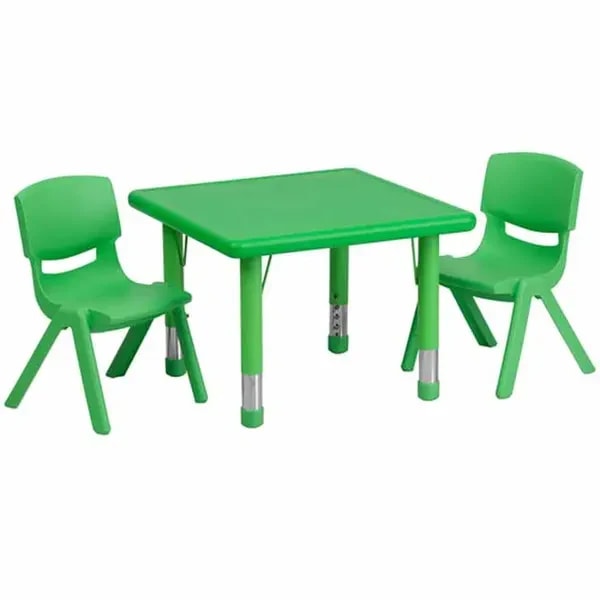 Flash Furniture YU-YCX-0023-2-SQR-TBL-GREEN-R-GG Green Preschool Activity Table Set with Two Chairs — main image