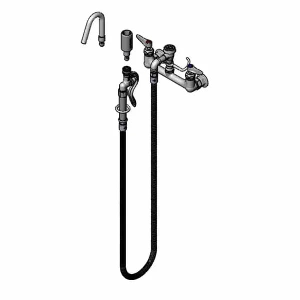 T&S B-0613 8" Wall Mount Pot and Kettle Filler Faucet with 68" Hose — main image