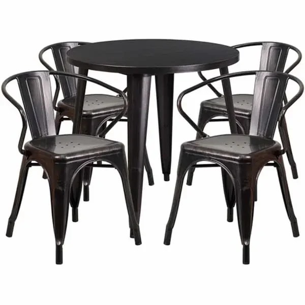 Flash Furniture CH-51090TH-4-18ARM-BQ-GG Black and Antique Gold Metal Table and Chair Set with Four Chairs — main image
