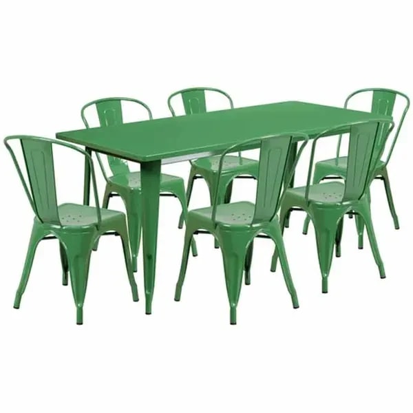 Flash Furniture ET-CT005-6-30-GN-GG Green Galvanized Steel Table and Chair Set with Six Chairs — main image
