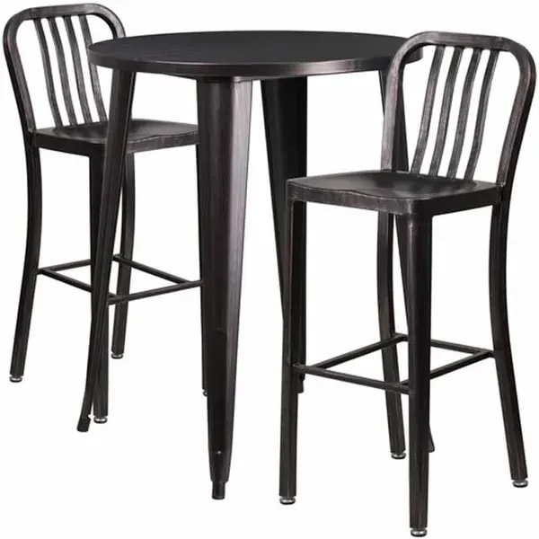 Flash Furniture CH-51090BH-2-30VRT-BQ-GG Black and Antique Gold Metal Bar Stool and Table Set with Two Bar Stools — main image