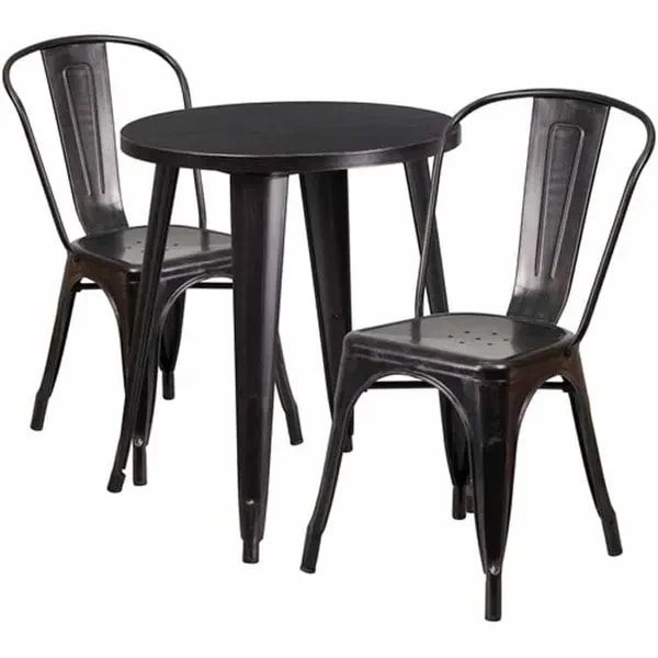 Flash Furniture CH-51080TH-2-18CAFE-BQ-GG Black and Antique Gold Metal Table and Chair Set with Two Chairs — main image
