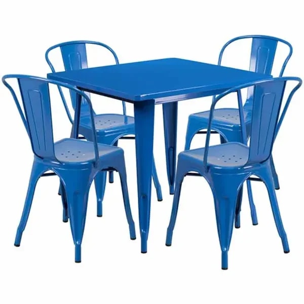 Flash Furniture ET-CT002-4-30-BL-GG Blue Galvanized Steel Table and Chair Set with Four Chairs — main image