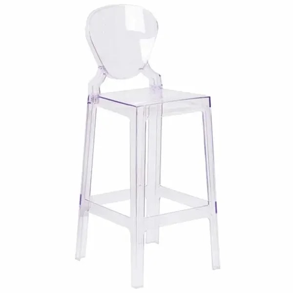 Flash Furniture OW-TEARBACK-29-GG Transparent Crystal Plastic Bar Stool — main image