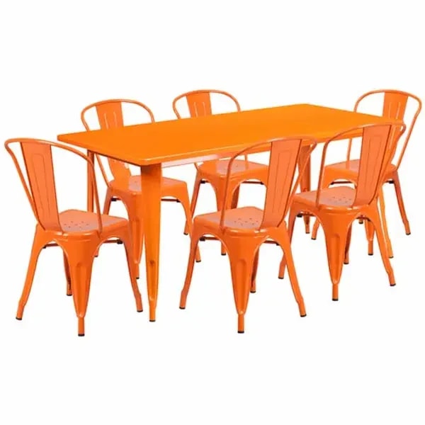 Flash Furniture ET-CT005-6-30-OR-GG Orange Galvanized Steel Table and Chair Set with Six Chairs — main image