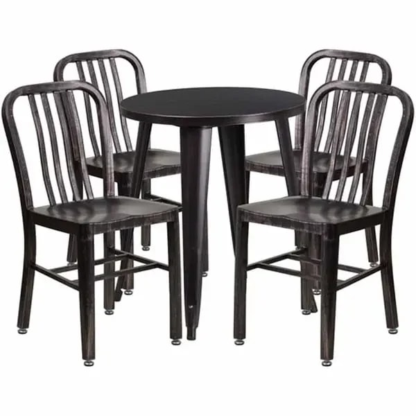 Flash Furniture CH-51080TH-4-18VRT-BQ-GG Black and Antique Gold Metal Table and Chair Set with Four Chairs — main image
