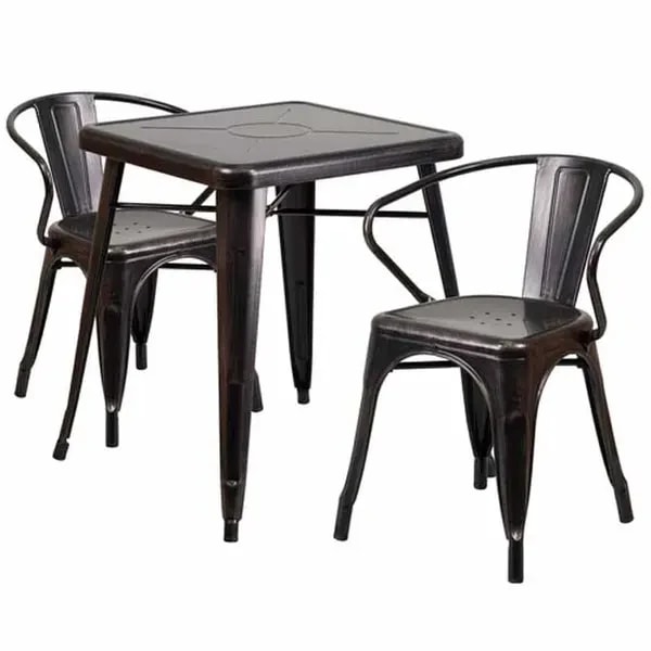 Flash Furniture CH-31330-2-70-BQ-GG Black and Antique Gold Galvanized Steel Table and Chair Set with Two Chairs — main image