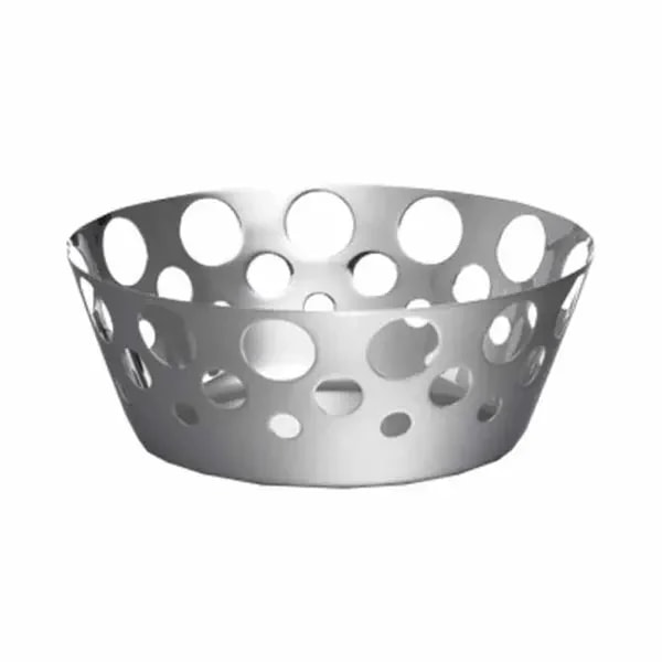 Tablecraft 7177 Round Stainless Steel Basket with Circle Cut Outs 7-5/8" x 3-1/8" — main image
