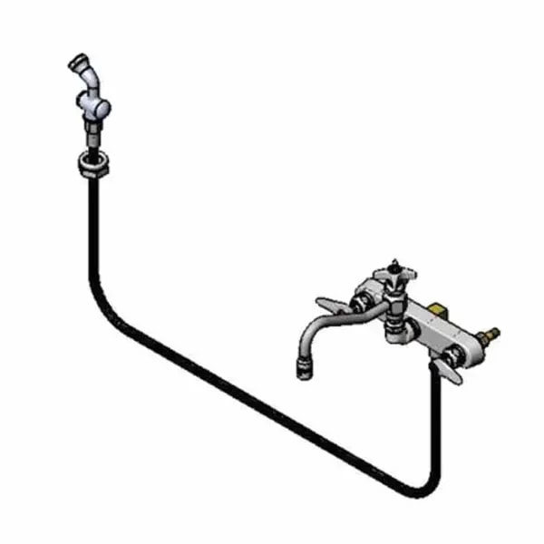 T&S B-1157 8" Wall Mount Workboard Faucet with 8" Swing Spout Nozzle and Spray Hose — main image