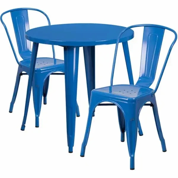 Flash Furniture CH-51090TH-2-18CAFE-BL-GG Blue Metal Table and Chair Set with Two Chairs — main image