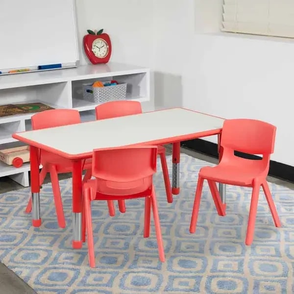 Flash Furniture YU-YCY-060-0034-RECT-TBL-RED-GG Gray Laminate/Red Preschool Activity Table Set with Four Chairs — main image